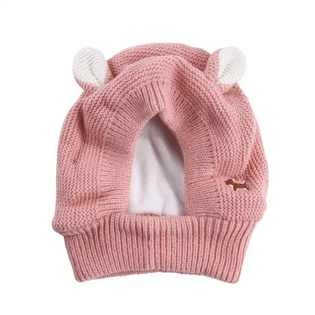 Couvre-oreilles pour chien en tricot rose avec ours blanc pour les oreilles sensibles dans les environnements bruyants