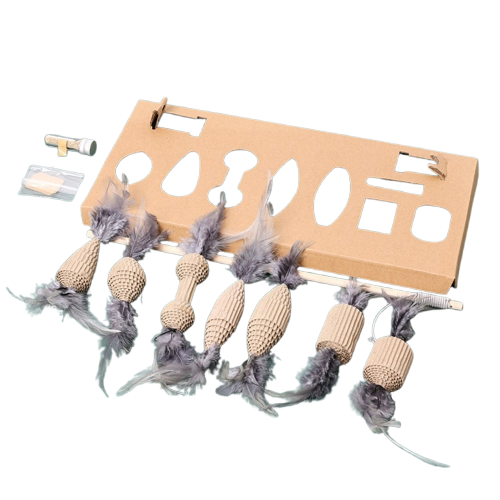 Canne à pêche pour chat avec 7 embouts Transparent Background