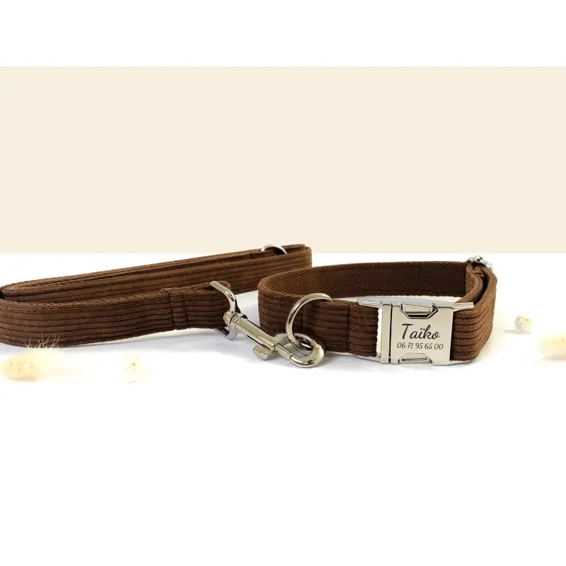 Collier Chien Personnalisé Velours Côtelé Chocolat