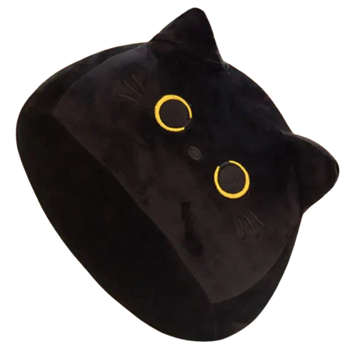 Peluche Chat ininterrompue - Oreiller de tête de chat noir sur le lit | Peluche Chat Transparent Background