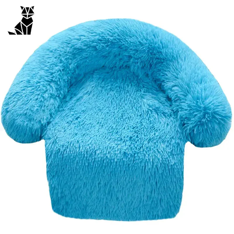 Bonnet bleu avec fourrure duveteuse présenté dans le produit ’Canapé pour chien en tissu feutré - Repos douillet