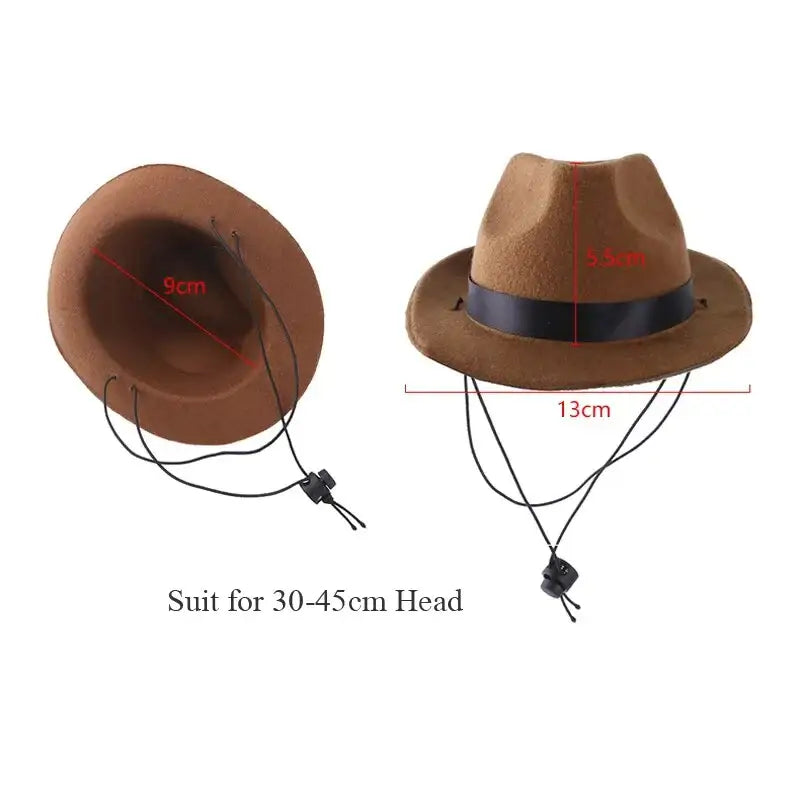 Chapeau de cow-boy pour animaux - Chapeau marron avec cordon noir