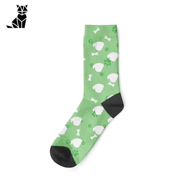 Chaussettes vertes avec des moutons blancs et des trèfles : Chaussettes de chat personnalisées au style unique