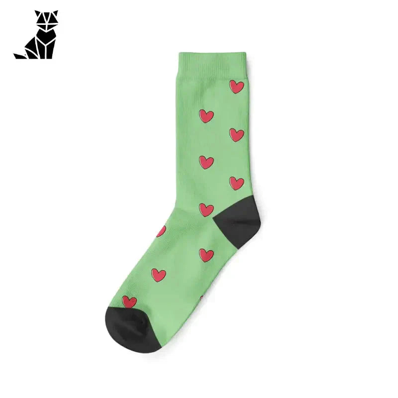 Chaussettes vertes uniques avec des coeurs rouges sur des chaussettes personnalisées pour chats : Confort et style unique