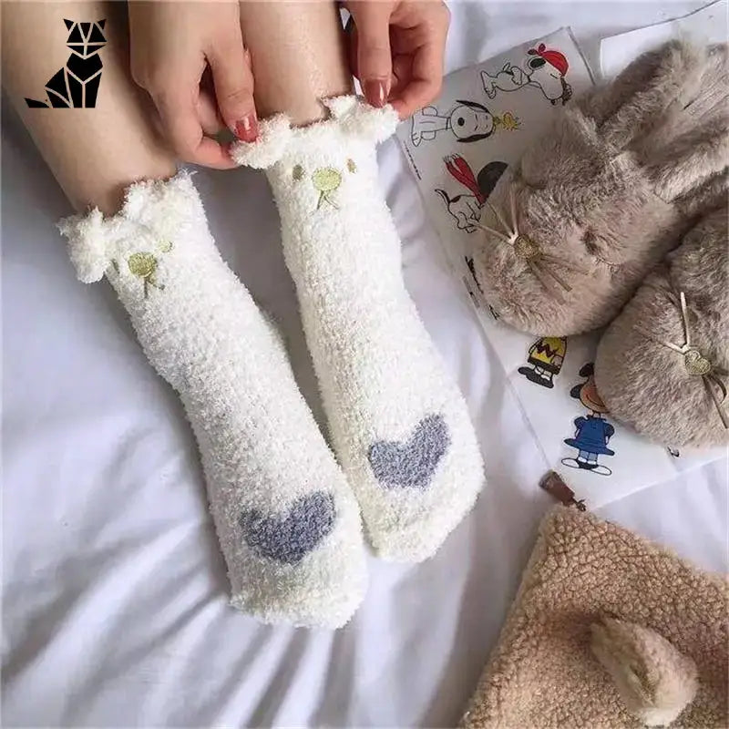 Chaussettes Motif Chat: Douceur Et Tendresse Pour Le Télétravail - Blanc