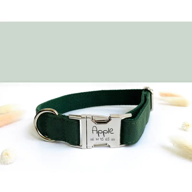 Collier Chien Personnalisé Coton Vert Sapin