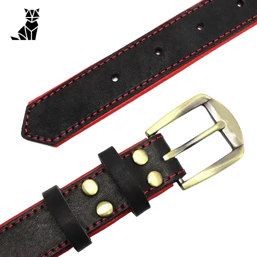 Ceinture en cuir personnalisable noire et rouge avec boucle en laiton