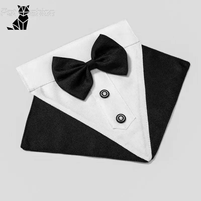 Collier Nœud papillon chic pour chien - Gros plan sur un Papillon Nœud noir et blanc et sa chemise