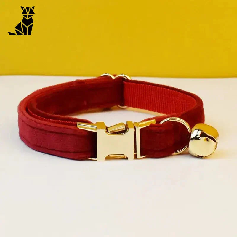 Bracelet velours rouge avec fermoir doré - Collier personnalisé pour animal de compagnie