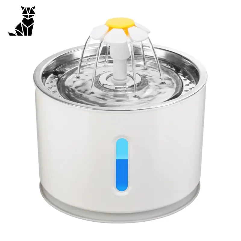 Fontaine à eau en acier inoxydable pour chats - blanc et bleu avec lumière jaune, Acier Inoxydable Fontaine