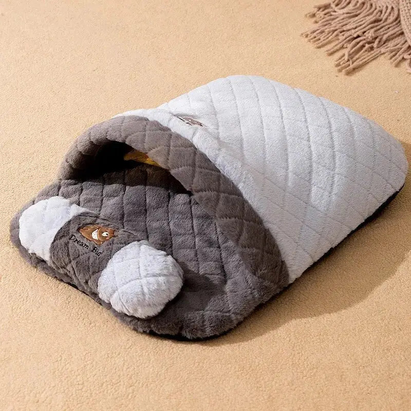 Lit d’hiver douillet pour chat : sac de couchage Amovible pour chat sur le sol, Accessoire de couchage parfait