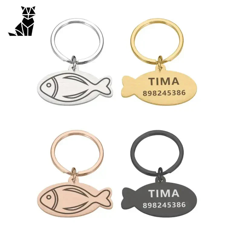 Porte-clés poissons personnalisés - Médaille d’identité en acier inoxydable