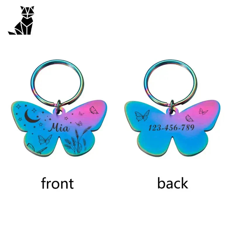 Porte-clés en forme de papillon avec les mots ’I love you’, parfait pour la médaille en acier inoxydable de votre compagnon canin