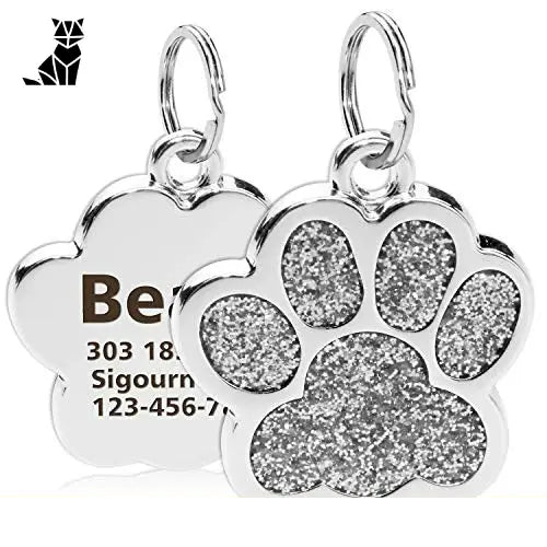 Médaille personnalisée pour chien avec charme patte pailleté et gravure élégante