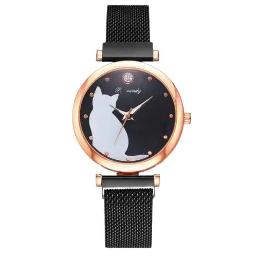 Montre Chat Au Sublime Cadran Doré Pour Un Style Irrésistible - Noir Transparent Background