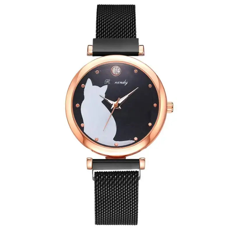 Montre Chat Au Sublime Cadran Doré Pour Un Style Irrésistible - Noir