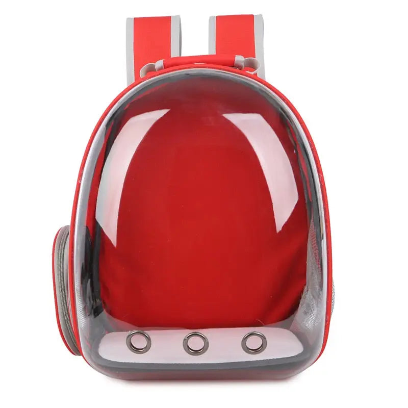 Sac à dos rouge avec poignée blanche - Sac à dos transparent pour chat : Design unique pour le voyage des animaux de compagnie