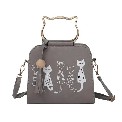 Sac à Main Chic Pour Femme Au Motif Chat élégant - Gris Transparent Background