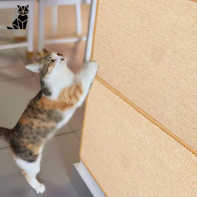 Chat en biche regardant le mur, profitant d’un tapis en sisal griffoir