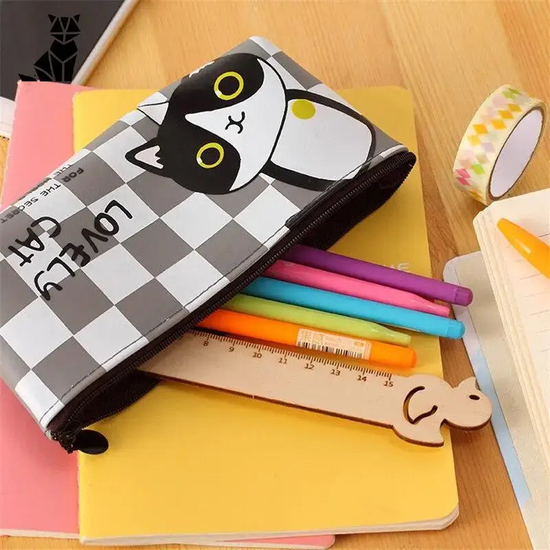 Trousse Motifs Chat Kawaii Pour Un Style Mignon à L’école Ou Au Travail